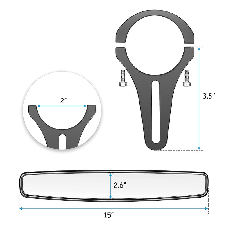 WSays 15" Wide Center View Mirror for 2" roll Bar & UTV Right Left Side Mirrors with 1.5"-2" Adjustable Clamp & Grab Handle Set Compatible with Can-Am Fit Polaris Fit Honda Talon Fit Kawasaki Kubota - Image 3